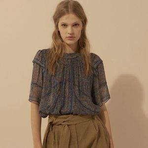 ba&sh Blue Floral Sheer Top